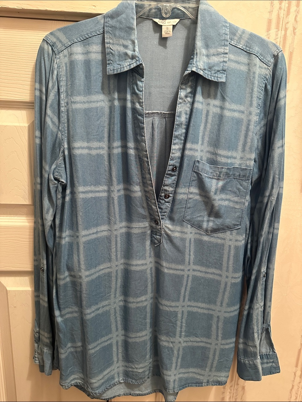 Soft Blue Plaid Men's Shirt - Lightweight Long Sleeve